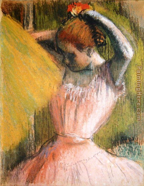 Dancer arranging her hair painting - Edgar Degas Dancer arranging her hair art painting